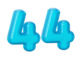 Blue jelly digit 44 Forty four, Jelly colorful alphabets numbers for kids 3d illustration png