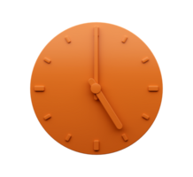 Minimal Orange clock Five 5 o'clock abstract Minimalist wall clock 3d Illustration png