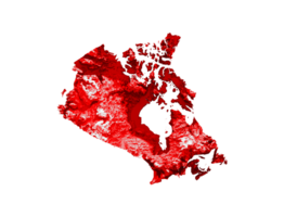 mapa de canadá con los colores de la bandera rojo y amarillo mapa en relieve sombreado ilustración 3d png