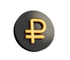 Shiny golden Russian Ruble currency symbol. 3d illustration png