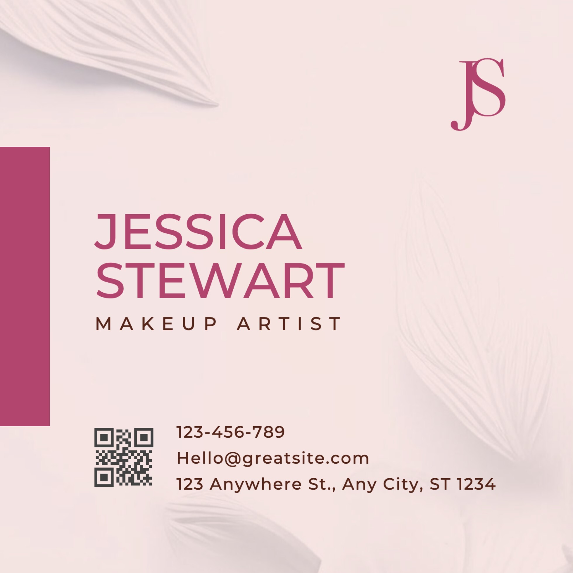 Pink Minimalist Makeup Artist Business Card Square