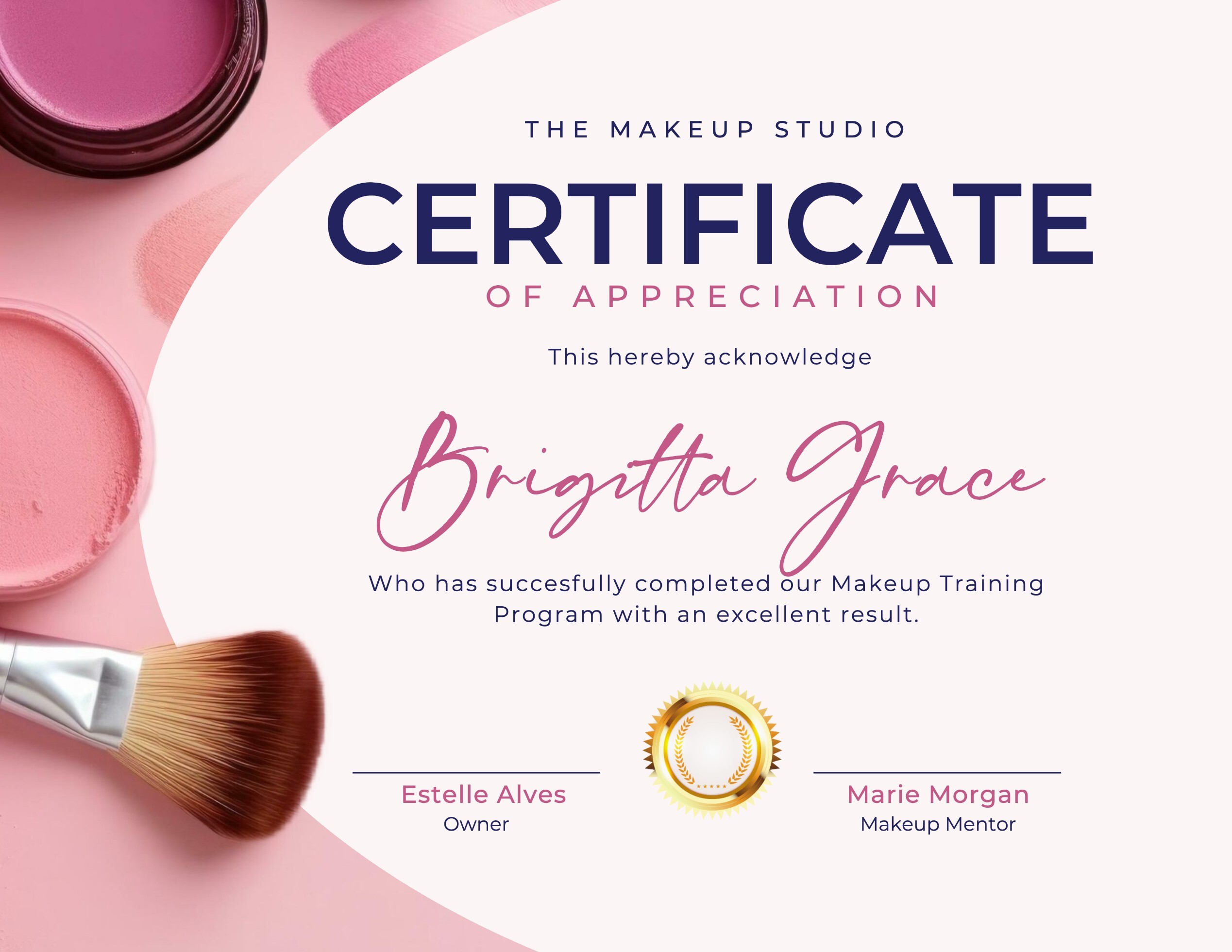 Pink Minimalist Makeup Artist Certificate