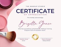 Pink Minimalist Makeup Artist Certificate template