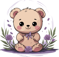 Teddy Bear with Lavender Flowers png