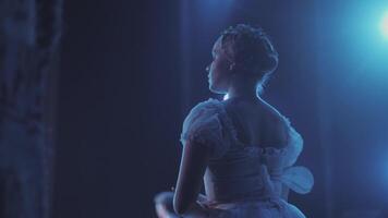 ballerina stand on stage in a frozen pose during a ballet performance. video