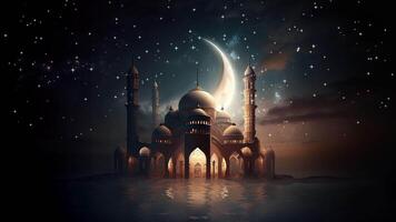AI generated Beautiful muslim mosque. Ramadan. Loop video