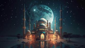 ai généré magnifique musulman mosquée. Ramadan. panorama video