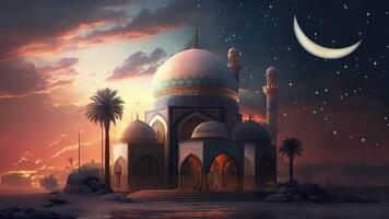 ai gerado lindo muçulmano mesquita. Ramadã. panorama video