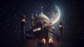 ai généré magnifique musulman mosquée. Ramadan. boucle video