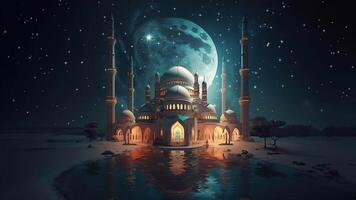 ai généré magnifique musulman mosquée. Ramadan. panorama video