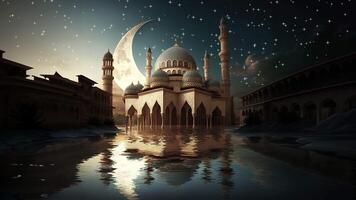 ai généré magnifique musulman mosquée. Ramadan. boucle video