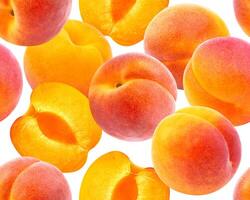 Peach seamless pattern. Ripe peaches isolated on white background photo