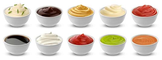 Collection of different sauces isolated on white background with clipping path photo