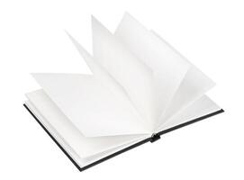 Open black book isolated on white background photo