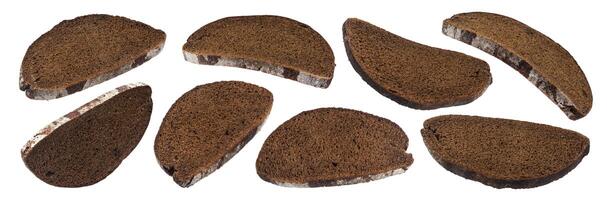 Slices of black rye bread isolated on white background photo