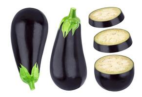 Whole and sliced eggplant isolated on white photo