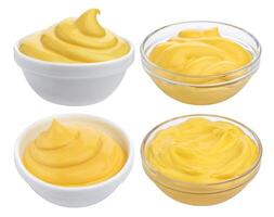 Cheese sauce collection. Set of fat mayonnaise isolated on white background photo