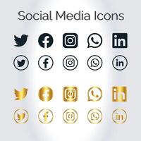 dorado tema conjunto de genérico social medios de comunicación usuario interfaz iconos como, comentario, compartir, y salvar iconos vector