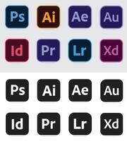 adobe todas iconos, vector logotipos, negro y blanco, adobe iconos, resumen vector Arte