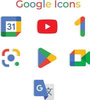 Google All Icons, Google Calendar, Google One Drive, Google Lens, Google Play Store, Google Meet, Vector Art