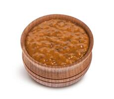 Sweet Bavarian mustard in bowl isolated on white background photo