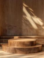 AI generated wooden podium for presenting products photo