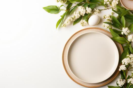 AI generated table setting with spring flowers for Easter celebration. ai generated photo
