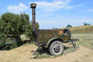 al aire libre cocina. carro con campo cocina para el soldados foto