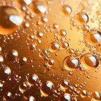 AI generated Champagne fizz bubbles soars over a golden background. AI Generated photo