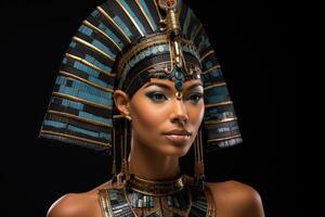 AI generated portrait of ancient egyptian woman in a crown, queen cleopatra. ai generated photo