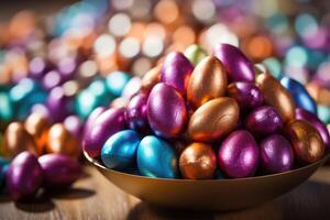 ai generado chocolate huevos en frustrar para Pascua de Resurrección. ai generado foto