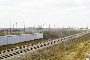 Railways. Railway for trains. Steel rails. photo