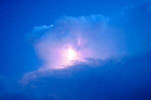 Lightnings in storm clouds. Peals of a thunder and the sparkling lightnings in clouds photo