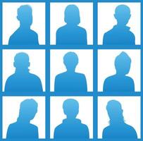 azul siluetas de un personas para avatar en blanco antecedentes vector