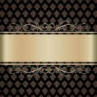 The black background with gold lilies and gold ribbon for text vector
