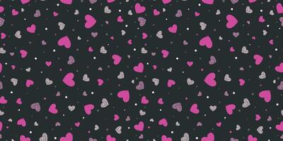 Love hearts seamless pattern on dark background for valentine day romantic background or heart fabric print vector illustration