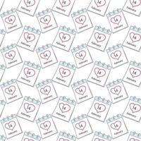 Calendar page with St. Valentines Day date 14 February and hand drawn heart around number. Backdrop vector