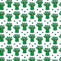 Lucky Leprechaun Hat and Clover Bouquet and decorative hearts around seamless pattern design concept vector