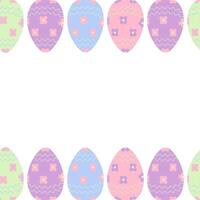 Abstract double side frame of painted Easter Eggs with top and bottom border in trendy soft shades vector