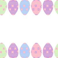 Abstract double side frame of painted Easter Eggs with top and bottom border in trendy soft shades vector