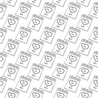 Seamless pattern of calendar page with 14 April date and hand drawn heart. Black Day greetings idea vector