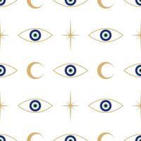 Evil eye with star and moon seamless pattern vector