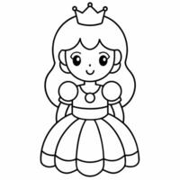 Princess black and white vector illustration for coloring book