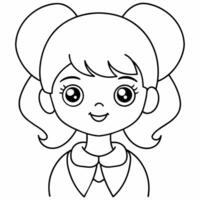 girl black and white vector illustration for coloring book