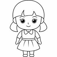 girl black and white vector illustration for coloring book