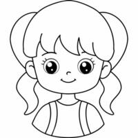 girl black and white vector illustration for coloring book