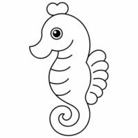 seahorse black and white vector illustration for coloring book