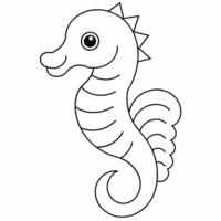 seahorse black and white vector illustration for coloring book