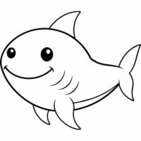 coloring book page of a black and white line art illustration of a cartoon shark. vector