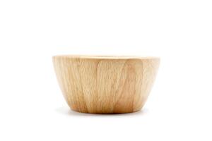 Empty round wooden bowl, isolated on white background. photo